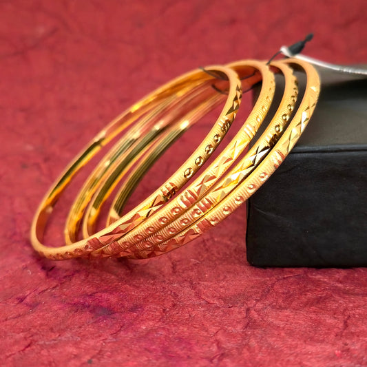 Gold Plated Geometric Textured Bangles Set for Women | Designer Cut Pattern Daily Wear Bangles