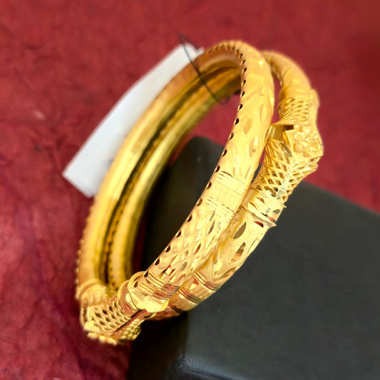 Gold Plated Traditional Kada Bangles with Intricate Center Motif | Designer Openwork Bangles