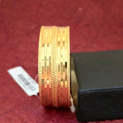 Gold Plated Striped Texture Bangles Set for Women | Modern Sleek Design Daily Wear Bangles