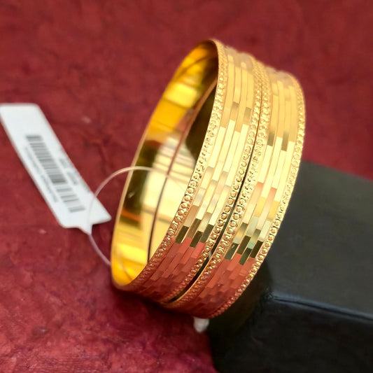 Gold Plated Striped Texture Bangles Set for Women | Modern Sleek Design Daily Wear Bangles