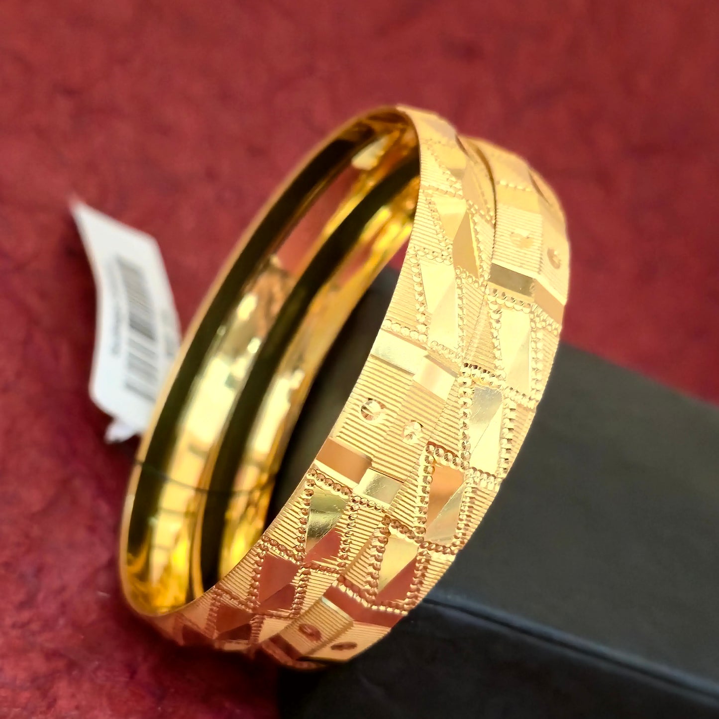 Gold Plated Geometric Texture Bangles Set for Women | Designer Pattern Statement Bangles