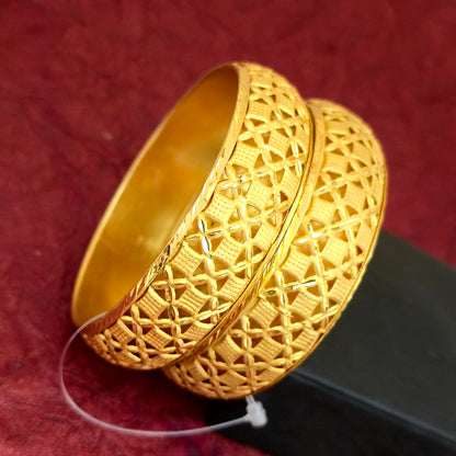 Gold Plated Cutwork Lattice Bangles Set for Women | Designer Hollow Pattern Bangles