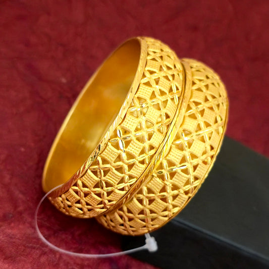 Gold Plated Cutwork Lattice Bangles Set for Women | Designer Hollow Pattern Bangles