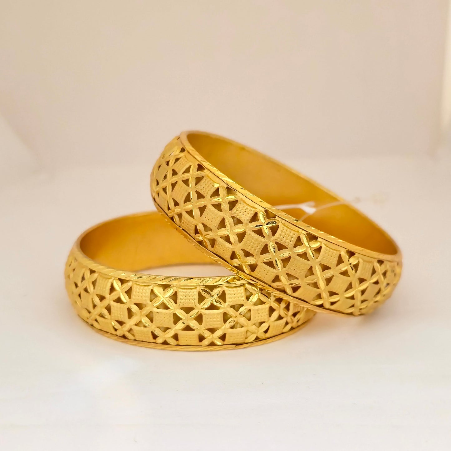 Gold Plated Cutwork Lattice Bangles Set for Women | Designer Hollow Pattern Bangles