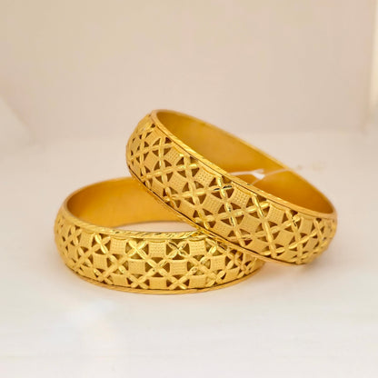 Gold Plated Cutwork Lattice Bangles Set for Women | Designer Hollow Pattern Bangles