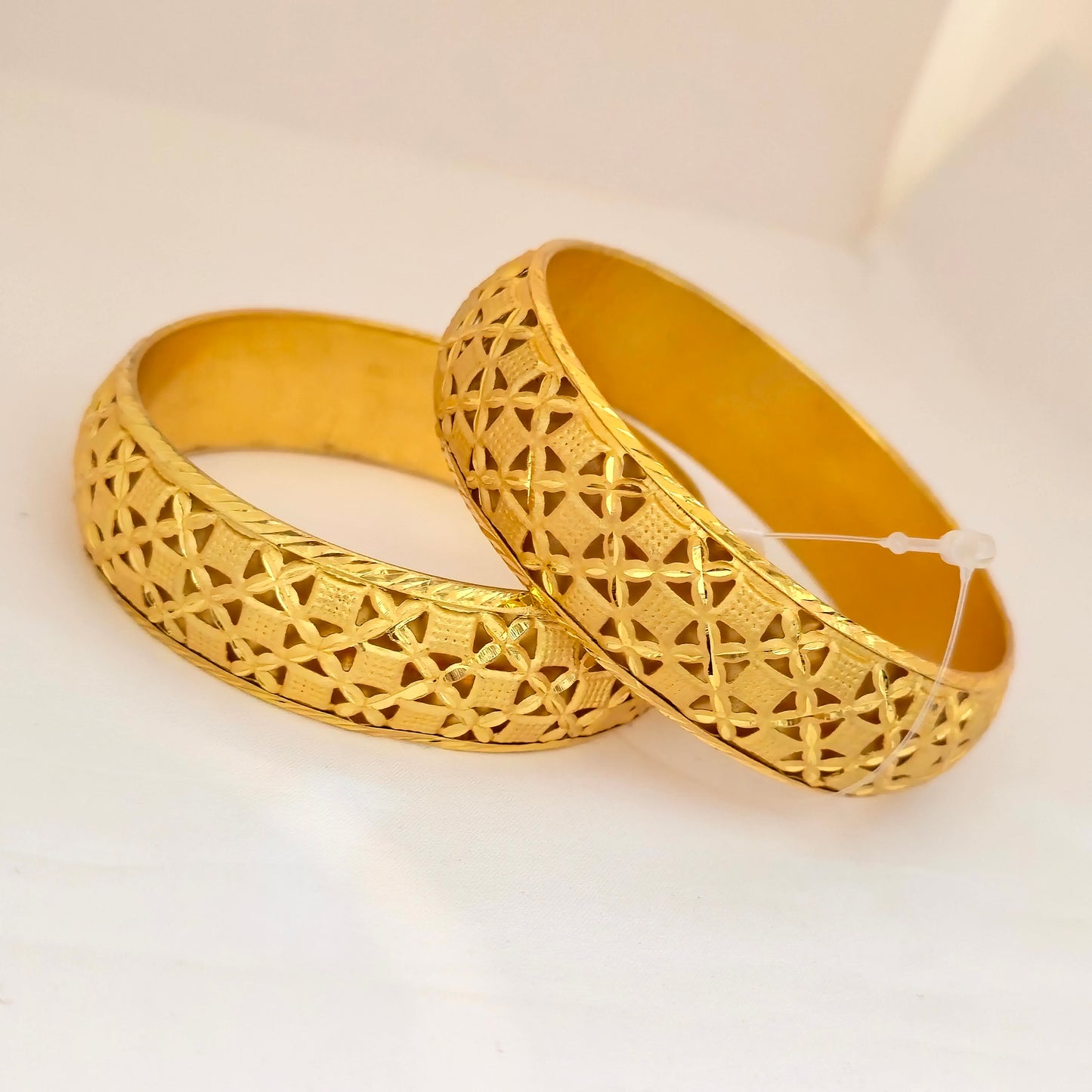 Gold Plated Cutwork Lattice Bangles Set for Women | Designer Hollow Pattern Bangles