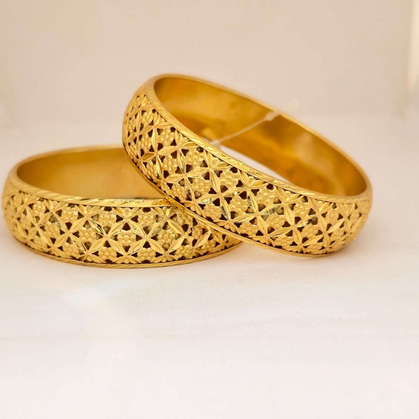 Gold Plated Floral Cutwork Bangles Set for Women | Designer Openwork Pattern Bangles
