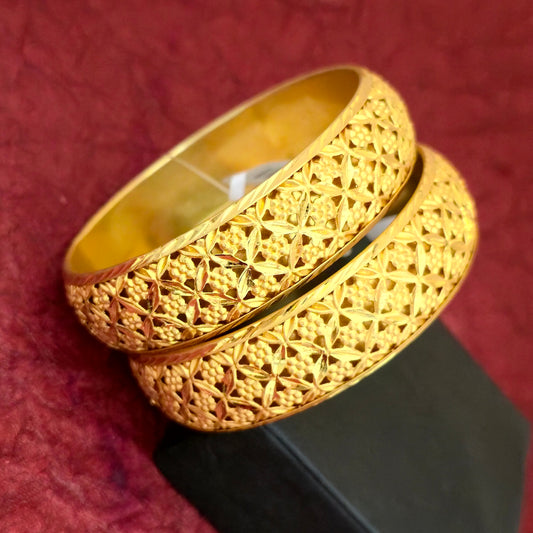 Gold Plated Floral Cutwork Bangles Set for Women | Designer Openwork Pattern Bangles
