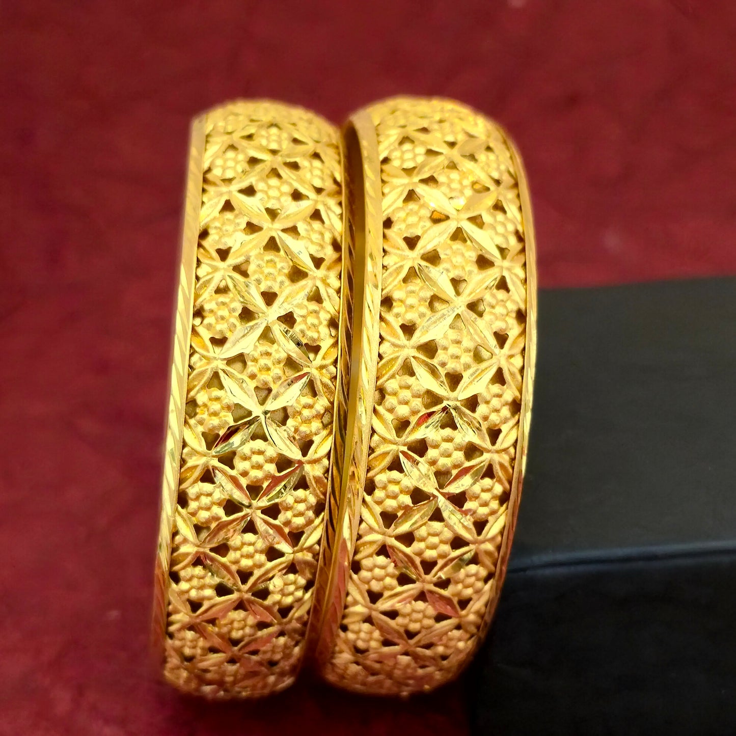 Gold Plated Floral Cutwork Bangles Set for Women | Designer Openwork Pattern Bangles