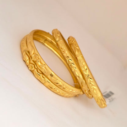 Gold Plated Floral Designer Bangles Set for Women | Engraved Traditional Daily Wear Bangles