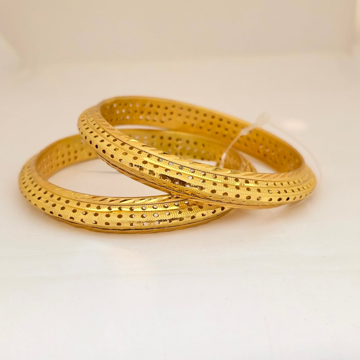 Gold Plated Dual Texture Dotted Bangles Set for Women | Designer Cut & Polish Pattern Bangles