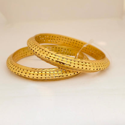 Gold Plated Dual Texture Dotted Bangles Set for Women | Designer Cut & Polish Pattern Bangles
