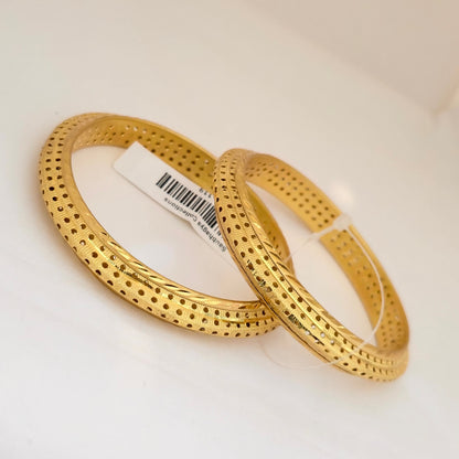 Gold Plated Dual Texture Dotted Bangles Set for Women | Designer Cut & Polish Pattern Bangles
