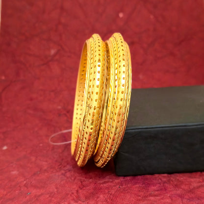 Gold Plated Dual Texture Dotted Bangles Set for Women | Designer Cut & Polish Pattern Bangles