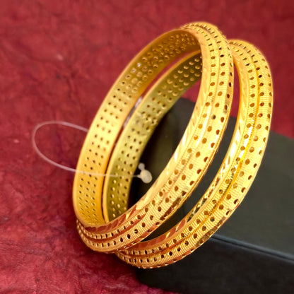 Gold Plated Dual Texture Dotted Bangles Set for Women | Designer Cut & Polish Pattern Bangles