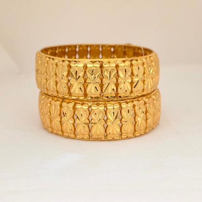 Gold Plated Floral Engraved Bangles Set for Women | Designer Flower Pattern Traditional Bangles