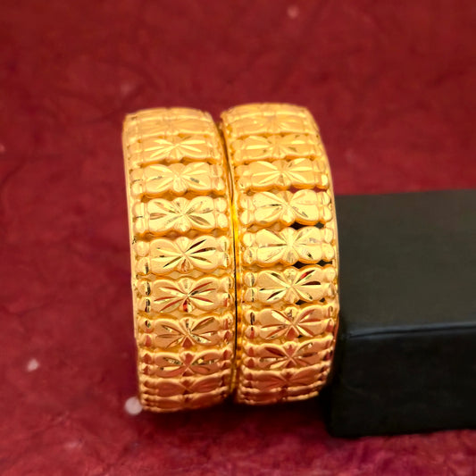 Gold Plated Floral Engraved Bangles Set for Women | Designer Flower Pattern Traditional Bangles