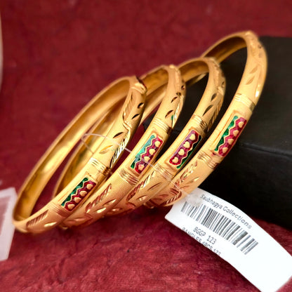 Gold Plated Leaf Design Bangles Set with Colorful Enamel Detailing | Traditional Fancy Bangles