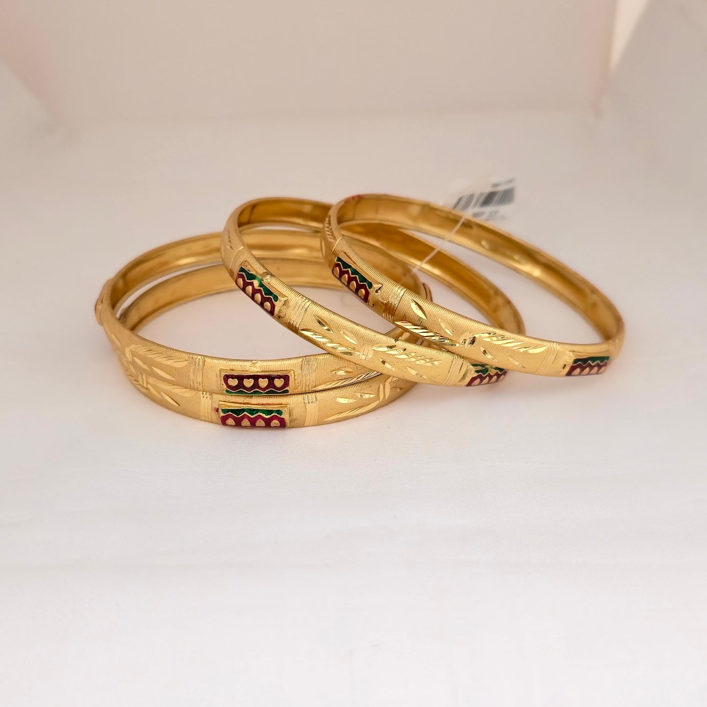 Gold Plated Leaf Design Bangles Set with Colorful Enamel Detailing | Traditional Fancy Bangles