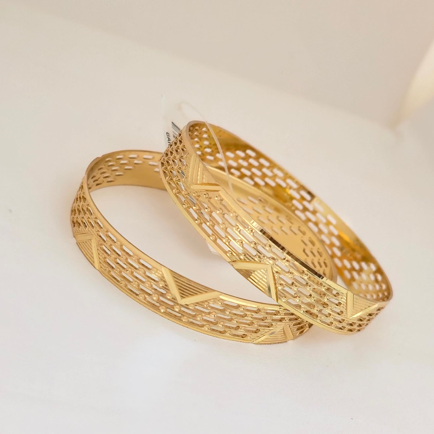 Gold Plated Geometric Cutwork Bangles Set for Women | Designer Pattern Broad Bangles