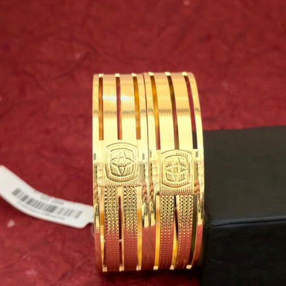 Gold Plated Striped Embossed Bangles Set for Women | Classic Designer Broad Bangles