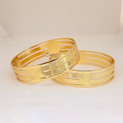 Gold Plated Striped Embossed Bangles Set for Women | Classic Designer Broad Bangles