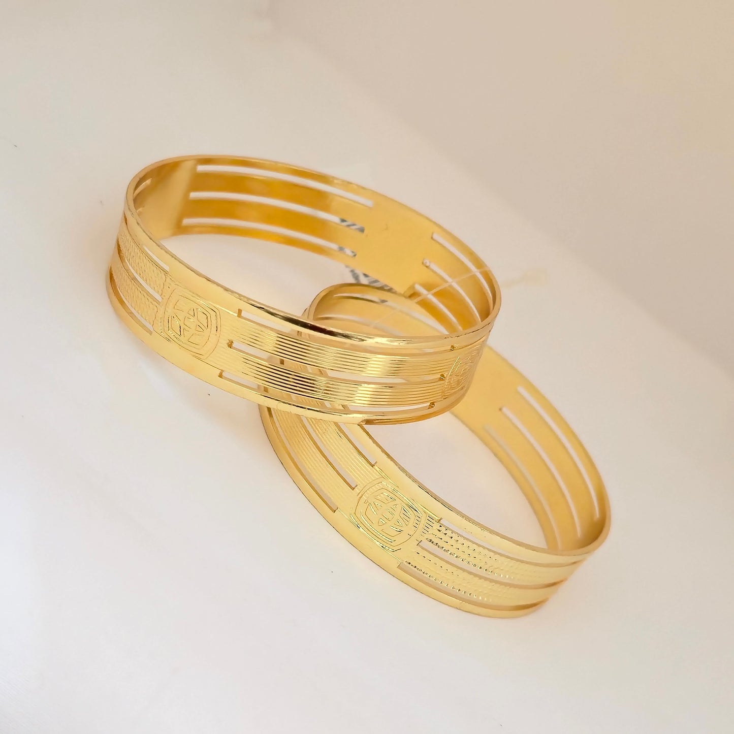 Gold Plated Striped Embossed Bangles Set for Women | Classic Designer Broad Bangles
