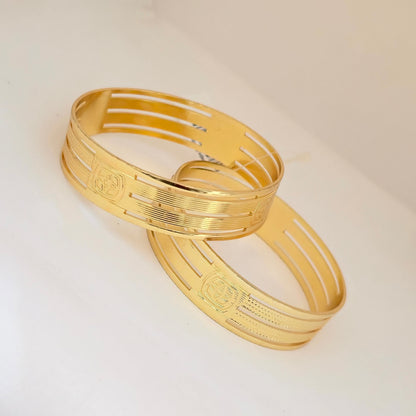 Gold Plated Striped Embossed Bangles Set for Women | Classic Designer Broad Bangles