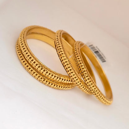 Gold Plated Textured Woven Pattern Bangles Set for Women | Elegant Daily Wear & Party Bangles