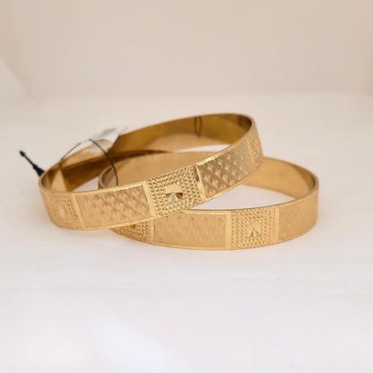Gold Plated Dual Tone Textured Bangles Set for Women | Designer Block Pattern Broad Bangles