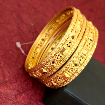 Gold Plated Multi Layer Designer Bangles Set for Women | Carved Pattern Traditional Bangles