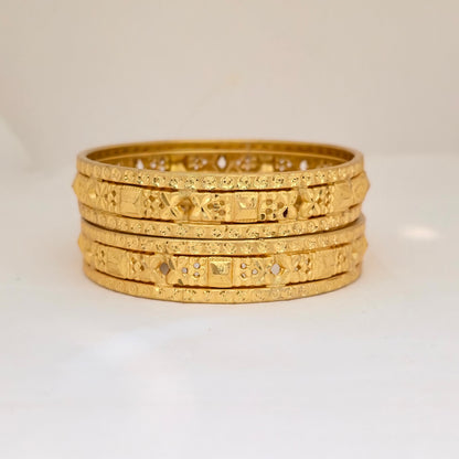 Gold Plated Multi Layer Designer Bangles Set for Women | Carved Pattern Traditional Bangles