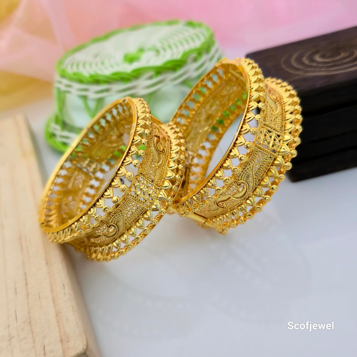 Gold Plated Openable Bangles with Traditional Paisley Engraving | Designer Bangles for Women