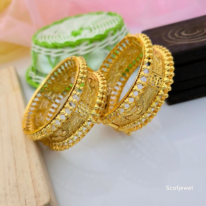 Gold Plated Openable Bangles with Traditional Paisley Engraving | Designer Bangles for Women