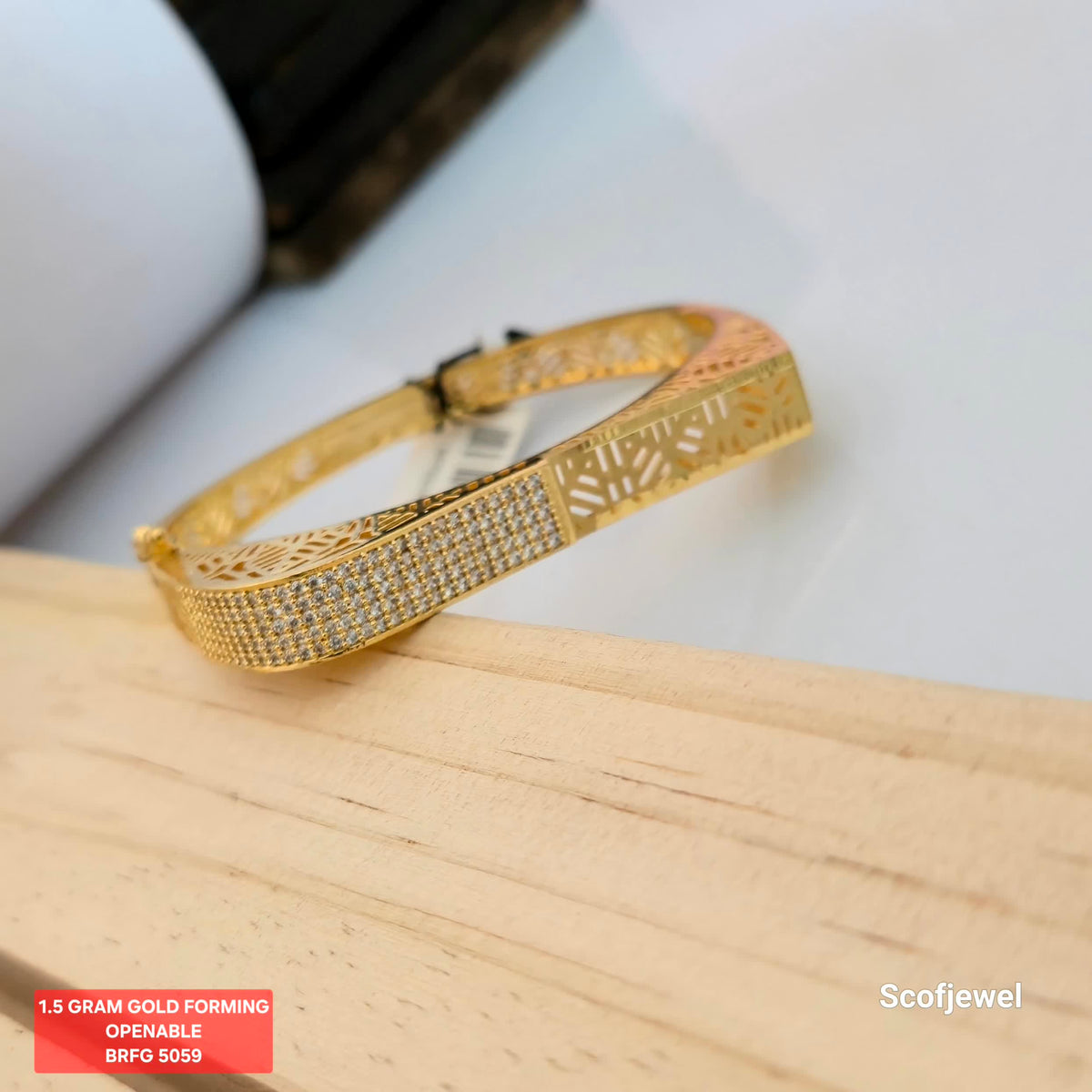 1.5 Gram Gold (Forming) Openable Designer Bangle with Full White Stone Detailing | Gold Finish Bangle BRFG 5059