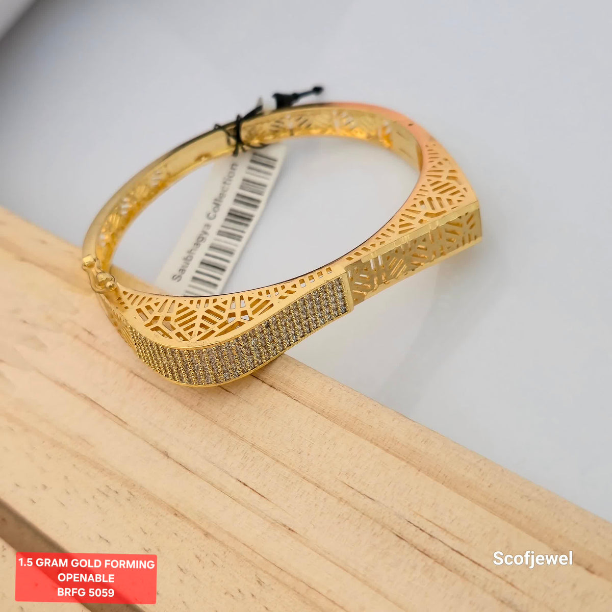 1.5 Gram Gold (Forming) Openable Designer Bangle with Full White Stone Detailing | Gold Finish Bangle BRFG 5059