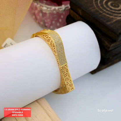 1.5 Gram Gold (Forming) Openable Designer Bangle with Full White Stone Detailing | Gold Finish Bangle BRFG 5059
