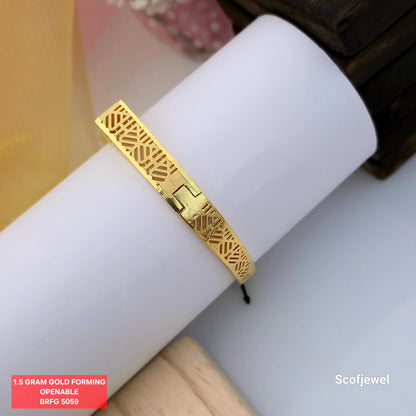 1.5 Gram Gold (Forming) Openable Designer Bangle with Full White Stone Detailing | Gold Finish Bangle BRFG 5059