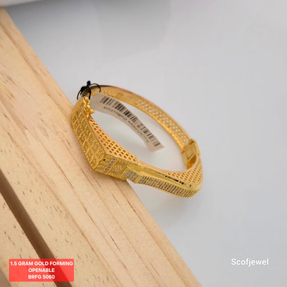 1.5 Gram Gold (Forming) Openable Designer Bangle with White Stone Detailing | Gold Finish Bangle for Women