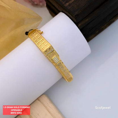 1.5 Gram Gold (Forming) Openable Designer Bangle with White Stone Detailing | Gold Finish Bangle for Women