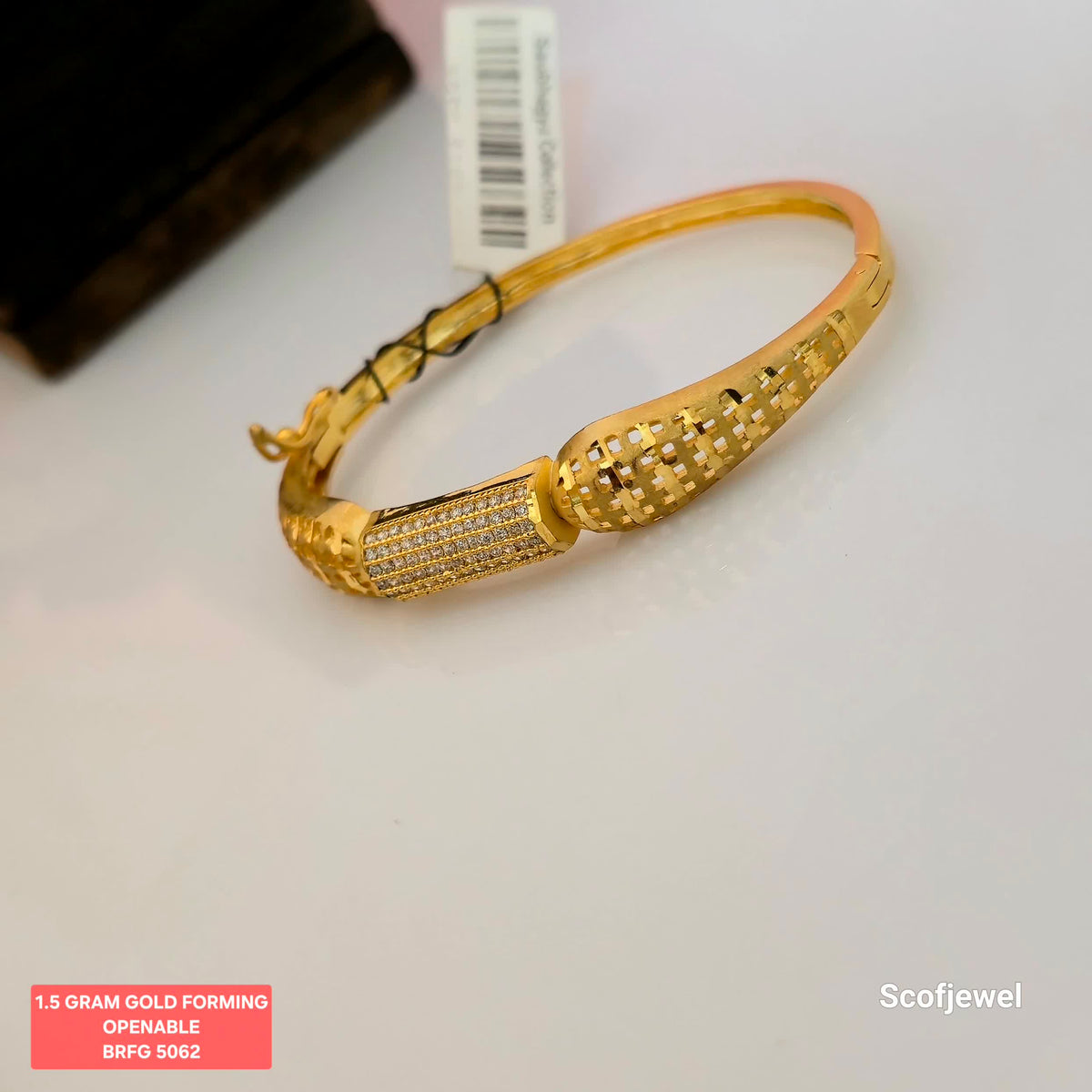 1.5 Gram Gold (Forming) Openable Bangle with White Stone Centre Panel | Designer Gold Tone Bangle for Women