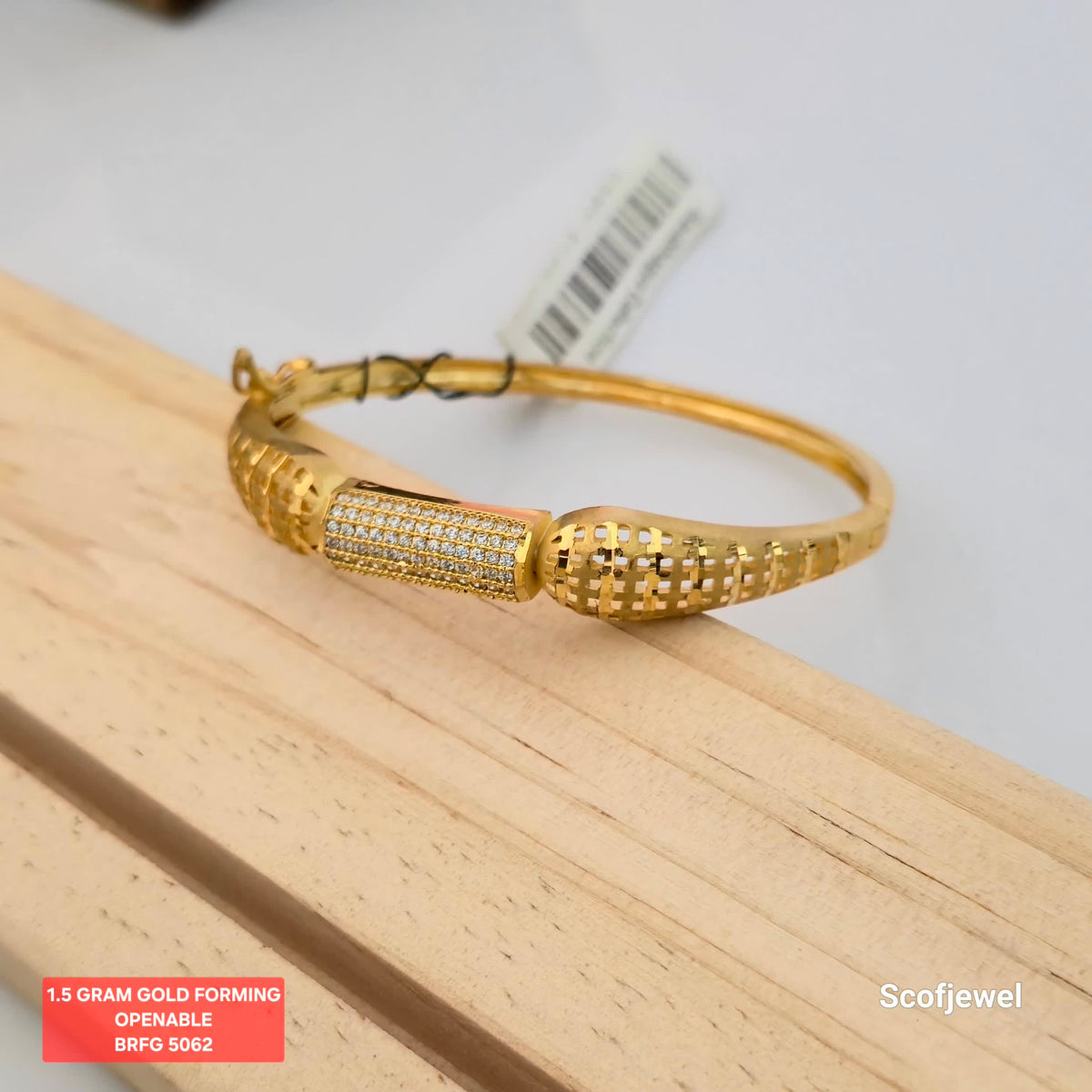 1.5 Gram Gold (Forming) Openable Bangle with White Stone Centre Panel | Designer Gold Tone Bangle for Women