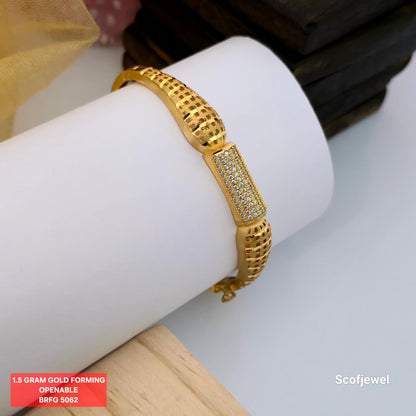1.5 Gram Gold (Forming) Openable Bangle with White Stone Centre Panel | Designer Gold Tone Bangle for Women