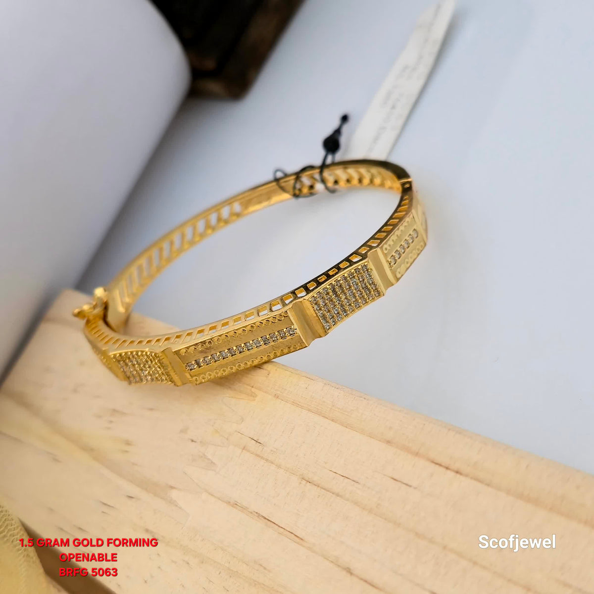 1.5 Gram Gold (Forming) Openable Bangle with White Stone Detailing | Designer Gold Tone Bangle for Women