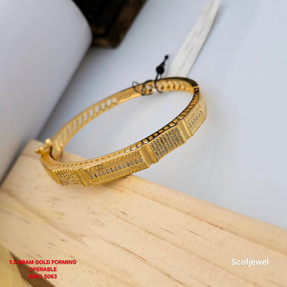 1.5 Gram Gold (Forming) Openable Bangle with White Stone Detailing | Designer Gold Tone Bangle for Women