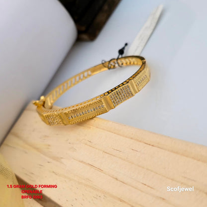 1.5 Gram Gold (Forming) Openable Bangle with White Stone Detailing | Designer Gold Tone Bangle for Women