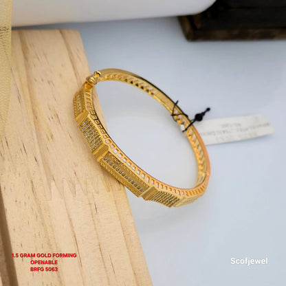 1.5 Gram Gold (Forming) Openable Bangle with White Stone Detailing | Designer Gold Tone Bangle for Women