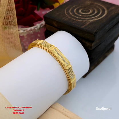 1.5 Gram Gold (Forming) Openable Bangle with White Stone Detailing | Designer Gold Tone Bangle for Women