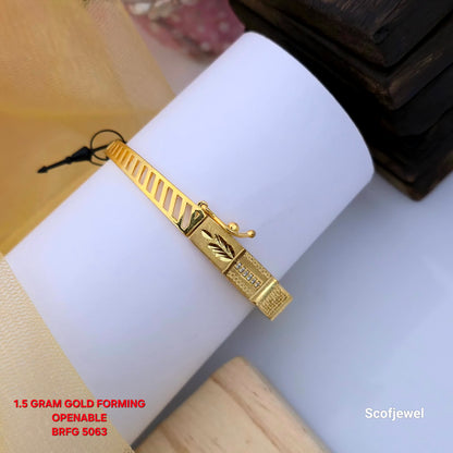 1.5 Gram Gold (Forming) Openable Bangle with White Stone Detailing | Designer Gold Tone Bangle for Women