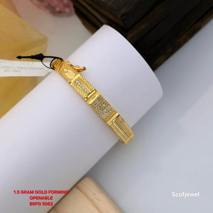 1.5 Gram Gold (Forming) Openable Bangle with White Stone Detailing | Designer Gold Tone Bangle for Women